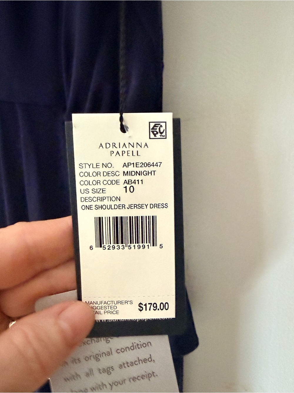 Adrianna Papell Navy One-Shoulder Evening Gown Mother of the Bride 10 12 14 - Picture 5 of 5